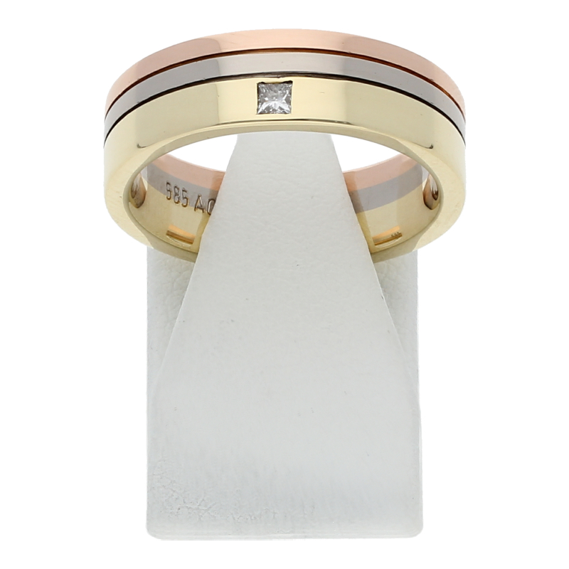 Massiver Ring mit Diamant Princess Cut 585 Tricolor Gold
